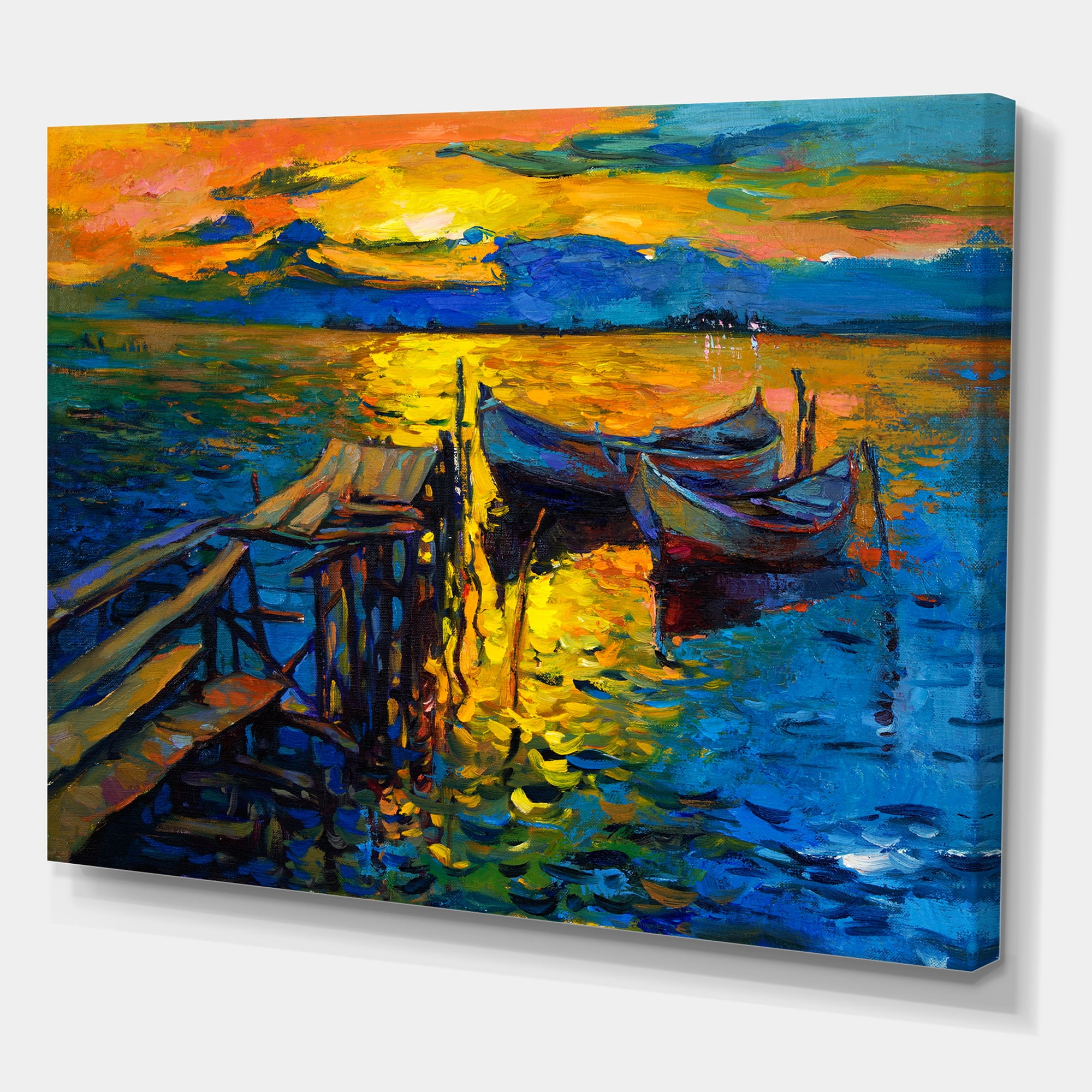 Designart ' Boat At The Lake During Evening Glow II ' Nautical & Coastal Canvas Wall Art Print