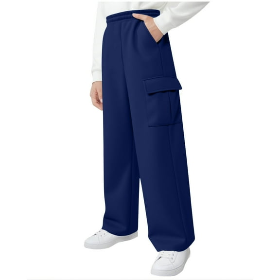 Girl's Baggy Sweatpants Wide Leg Cargo Pant Elastic Waist Sweatpants with Pockets for Kids Straight Leg Casual Athletic Pants