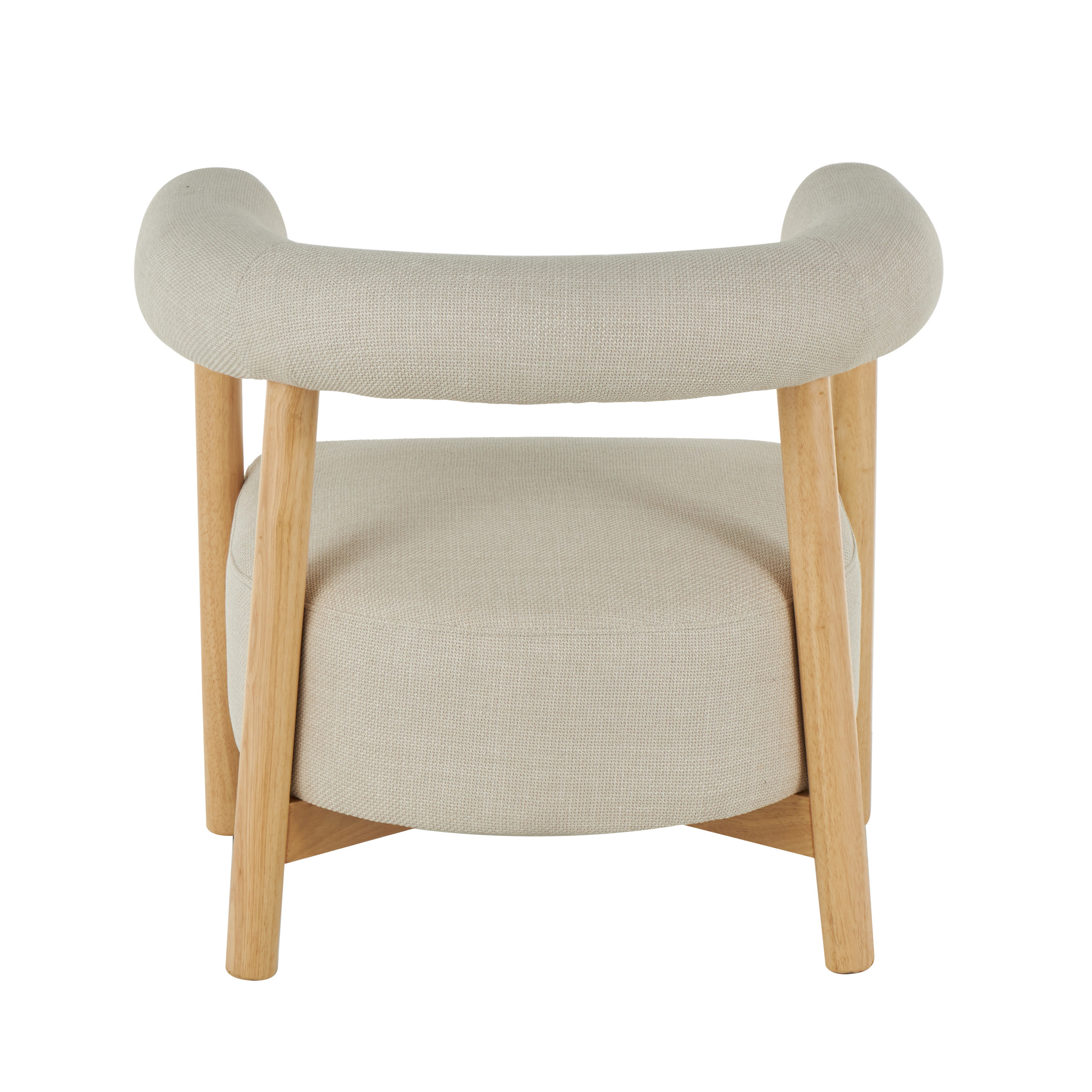DecMode Polyester Curved Back Mid Century Modern Round Boucle Lounge Chair with Light Brown Wood Frame, Beige