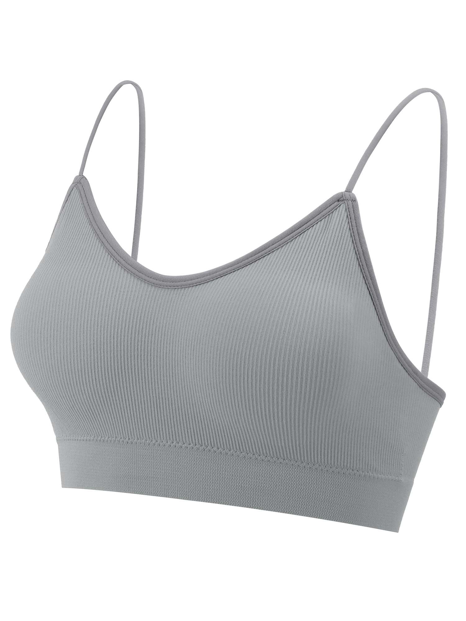 Spencer Women V Neck Cami Bra Bralettes Padded Seamless Bralette Straps Sleeping Bra Pullover Style Tank Top Bra "Gray, M"