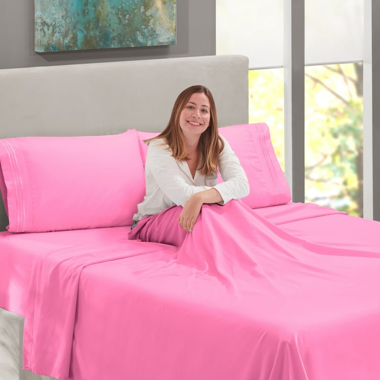 Clara Clark Twin Size Deep Pocket 3 Piece Bed Sheets Set 1800 Series Hotel Luxury Soft Microfiber Light Pink