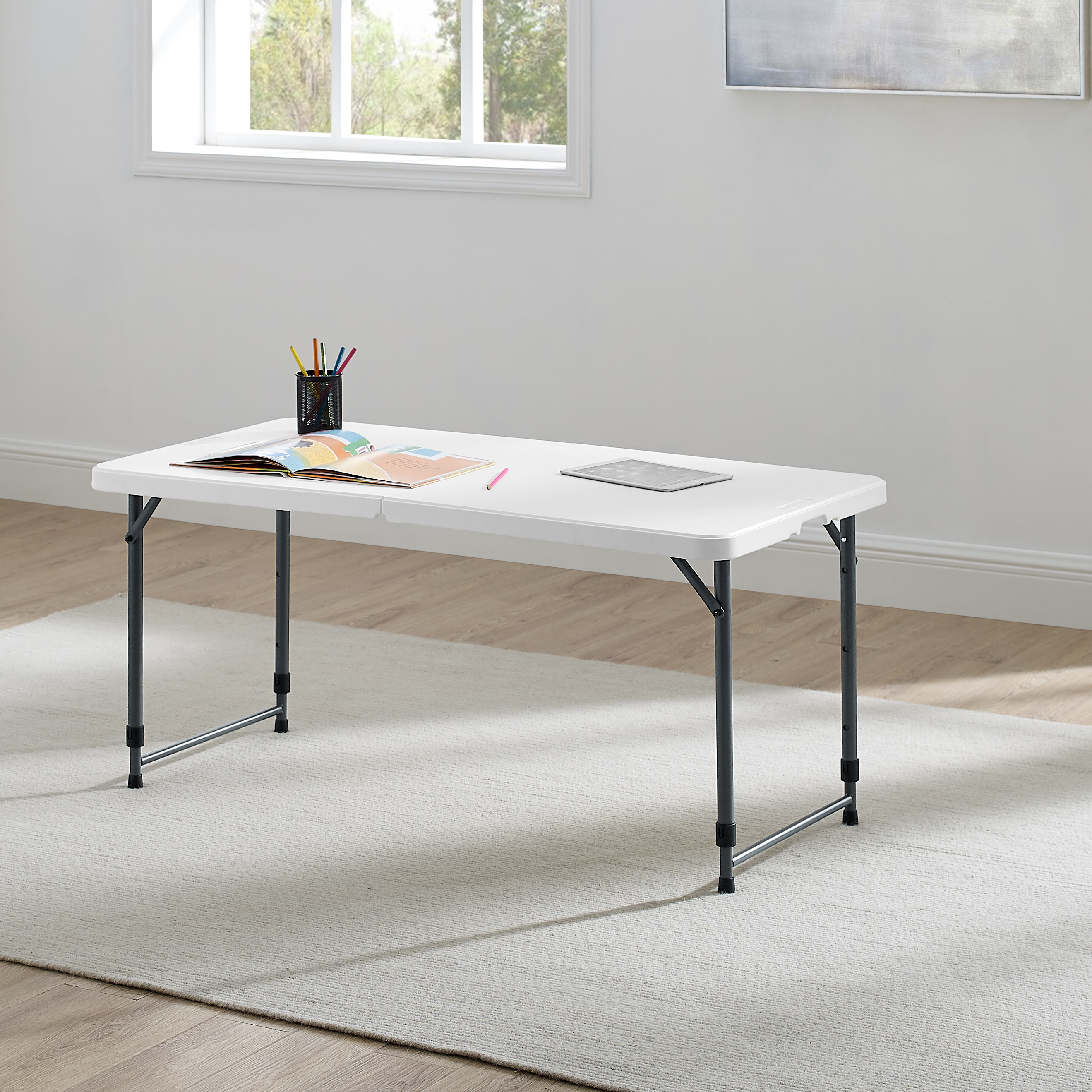 Mainstays 4-Foot Adjustable Height Folding Table, White photo 3