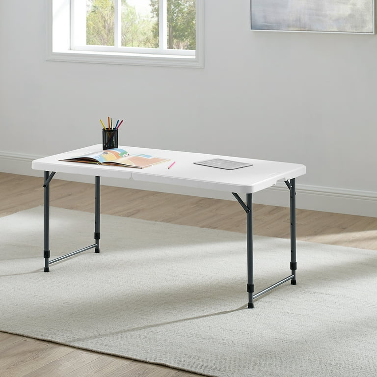 Mainstays 4-Foot Adjustable Folding Table, White, Indoor Outdoor