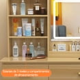 thumbnail image 4 of Tocador de Maquillaje con Luces de Espejo, Vanity con 5 Cajones,Estantes de Almacenamiento,Taburete Acolchado, Tocador con 3 Estantes, Mesa de Maquillaje para Dormitorio, 4 of 6