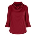 thumbnail image 5 of ZQGJB Womens Elegant Cowl Neck Satin Blouse Ruffled 3/4 Length Sleeve Collared T-Shirts Tops Dressy Business Casual Office Work Silk Shirt Fall Spring Outfits Red S, 5 of 9