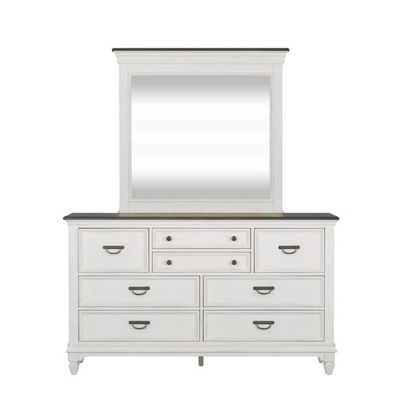 Liberty Furniture Industies, INC Allyson Park Dresser & Mirror in Wirebrushed White w/ Charcoal Top