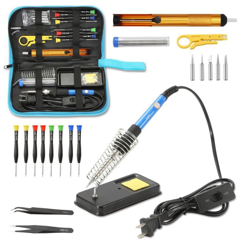 19 in 1 Comprehensive Soldering Iron Set for Electronic Board Repairing Wood Burning Crafting UK Plug 60W Adjustable Temperature Soldering Iron Welding Kit Electric Soldering Iron Welding Tool Kit