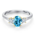 thumbnail image 3 of Gem Stone King 10K Two Tone Gold Swiss Blue Topaz and White Moissanite Engagement Ring for Women | 1.32 Cttw | Oval 7X5MM | Gemstone November Birthstone | Size 7, 3 of 7