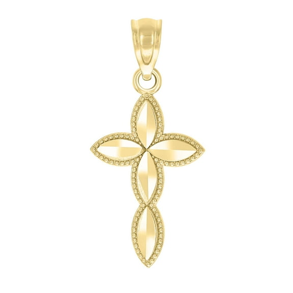 10k Yellow Gold Diamond-cut Unisex Cross Religious Charm Pendant Pendant Necklace for Men Women