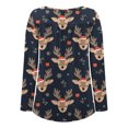 thumbnail image 5 of Chemises pour Femmes, Haut Décontracté Ample à Col Rond avec Boutons, Manches Longues, Imprimé de Noël, Grande Taille, Hauts d'Été en Liquidation, 5 of 5