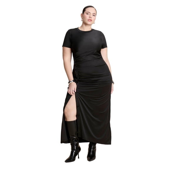 ELOQUII Women's Plus Size Slinky Dress W Buttons
