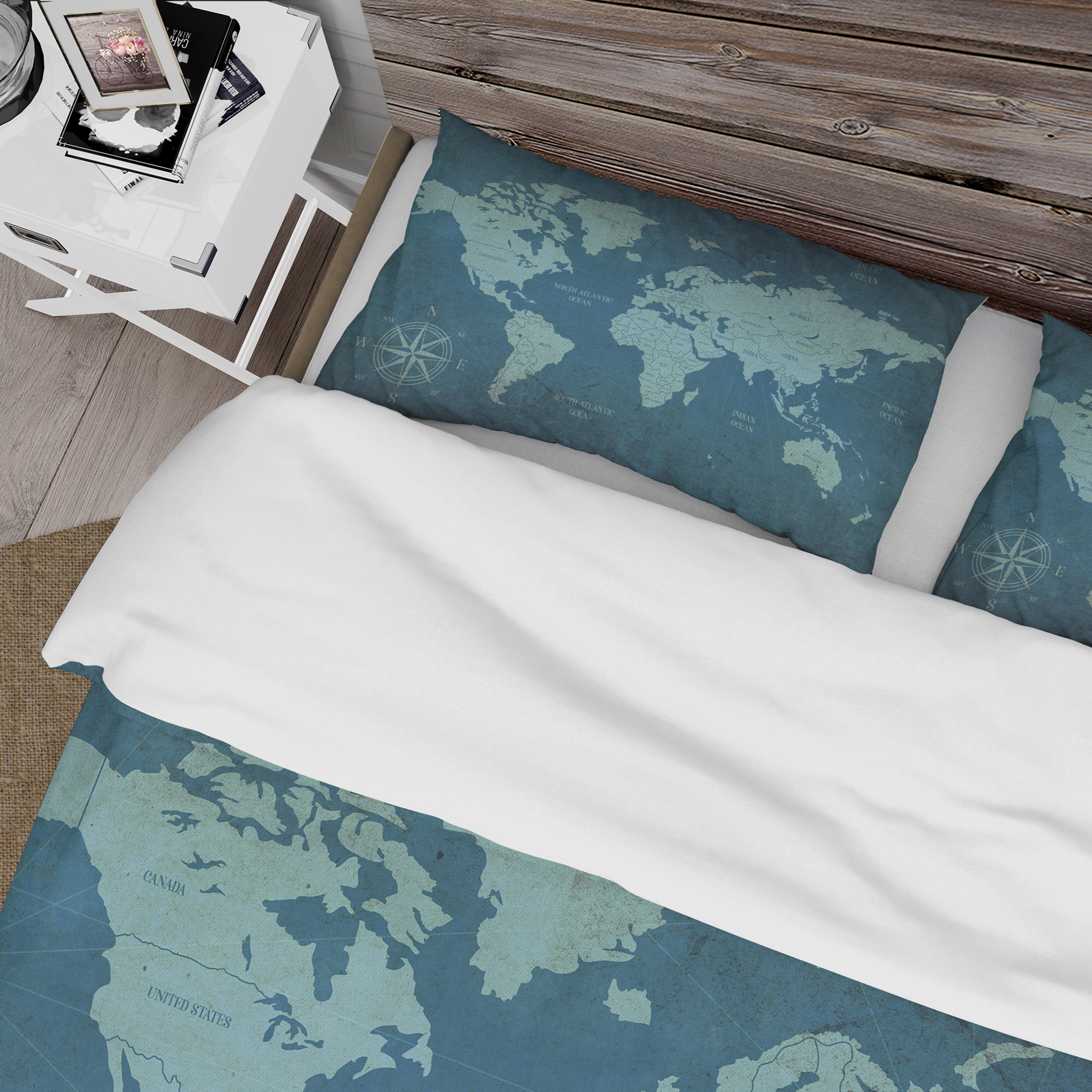 Designart 'Slate World Map II' Traditional Duvet Cover Set