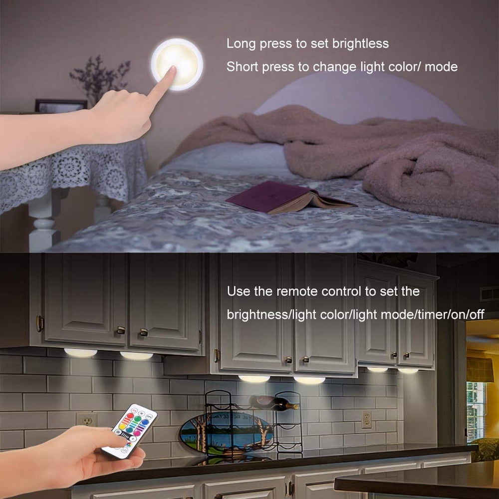 USB RGBW LED Cabinet Light - 16 Colors, Remote Control, Under Shelf Kitchen Lighting - 6 Pack