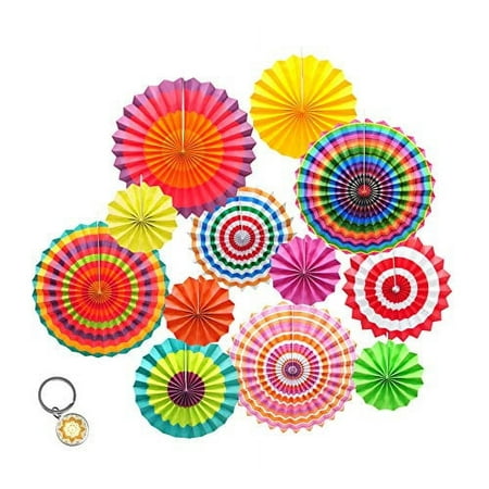 Mandala Crafts Fiesta Party Decoration Hanging Paper Fan Set for Mexican Themed Party Cinco de Mayo Birthday Taco Night Pack of 12