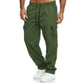 thumbnail image 7 of Men's Multi-Pocket Drawstring Work Pants, Fashion Casual Elastic Waist Cargo Trousers for Outdoor and Hiking,Army Green,S, 7 of 7