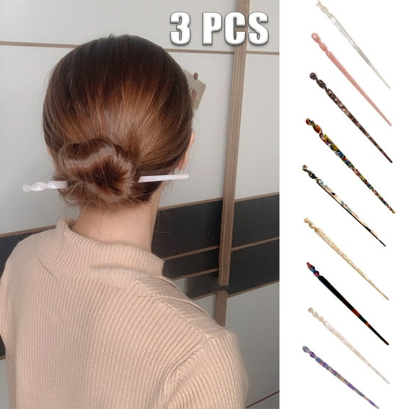 Visland 3PCS Women Hair Stick, Fashion Graceful Vintage Leopard Print Acrylic Tortoise Shell Hairpin Chopsticks Disk Hair Sticks Hair Forks Hair Accessories for Hair Styling DIY