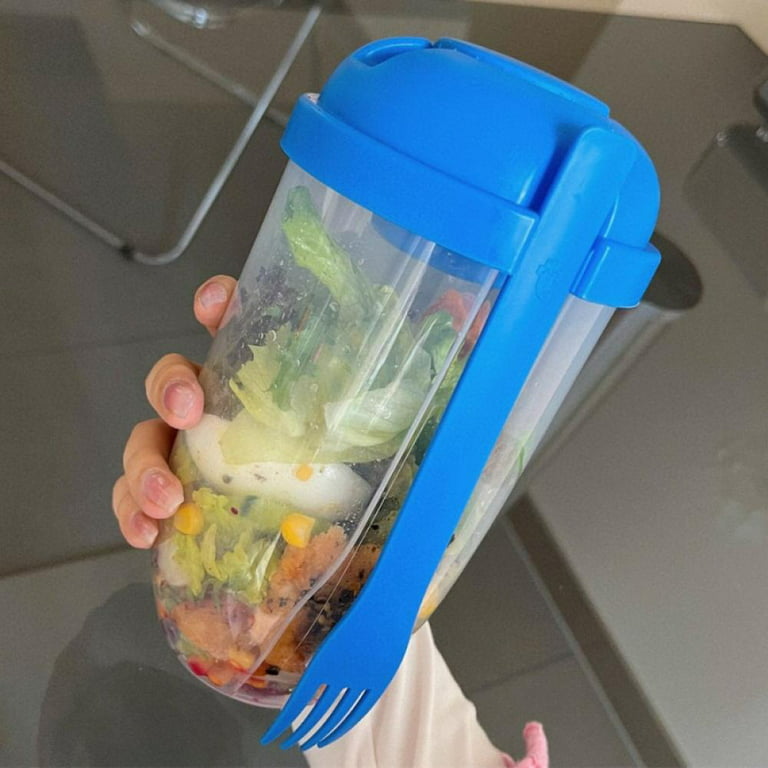 Portable Salad Meal Shaker Cup With Fork And Salad Dressing Holder