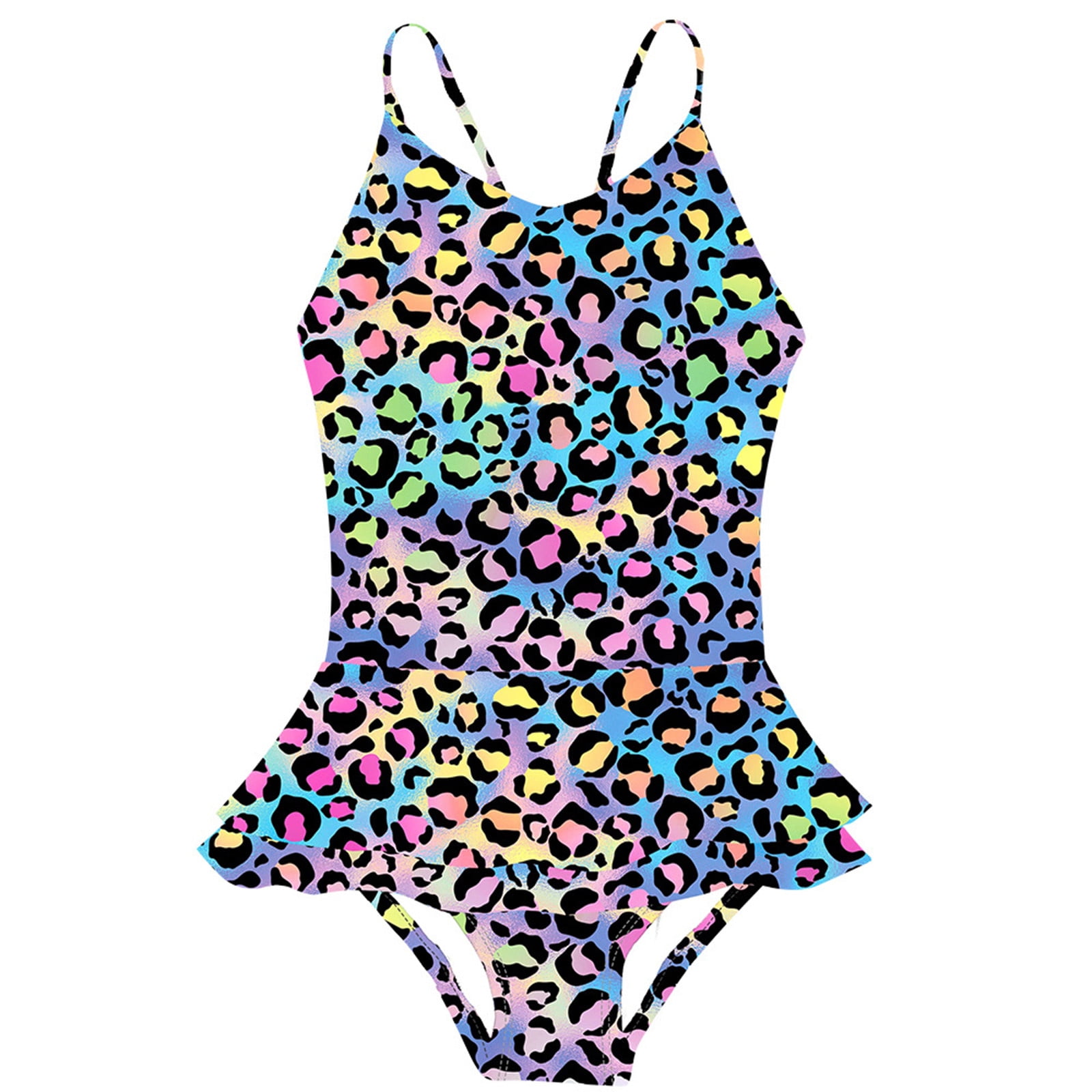 Toddler Summer Sleeveless Girls Colorful Leopard Print Ruffles Swimwear ...