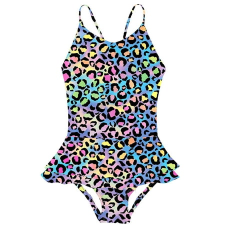 

Toddler Summer Sleeveless Girls Colorful Leopard Print Ruffles Swimwear Swimsuit Bikini