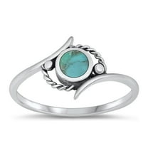 CHOOSE YOUR COLOR Simulated Turquoise Promise Ring .925 Sterling Silver Bali Style Twist Band Blue CZ Female Size 6