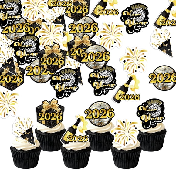 Foowztao 42 toppers comestibles para cupcakes Año Nuevo 2026