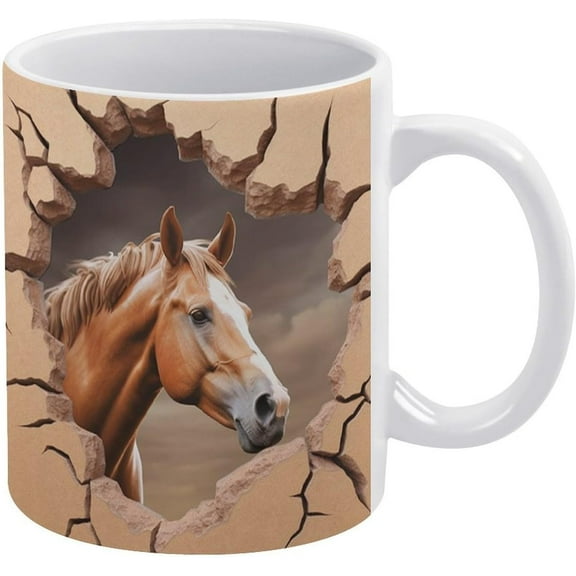 3D Hole In A Wall Horse Mug, 3D Animal Mug, 3D Horse Mug Design, 3D Mug Funny Coffee Mug - Novelty Coffee Mugs White 11 Ounce Ceramic Coffee Mug, High Grade Ceramic Coffee Mug