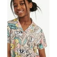 thumbnail image 3 of Looney Tunes X Justice Girls Short Sleeve Button Front Sleep Top and Sleep Pants, 2-Piece, Sizes 5-18, 3 of 4