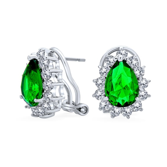 Bling Jewelry Womens Classic Vintage Style Cocktail 2.5CT Emerald Green CZ Halo Pear Shaped Teardrop Stud Earrings