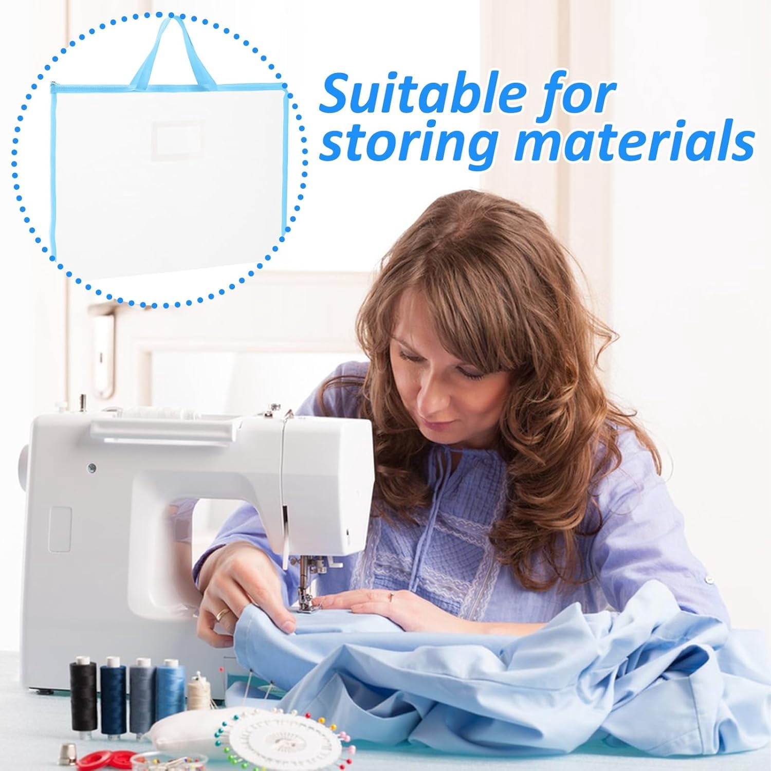 8 Pcs Sew Project Bags 18 x 13 Inch Quilting Craft Organizer Storage Bags with Handle and Pocket Large Sew Quilting Mesh for Quilters Knitting Stitching Crafter