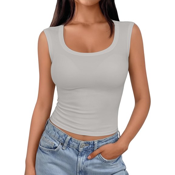 Tank Tops for Women Plain Ribbed Neck Slim Sleeveless Camisoles S 2XL