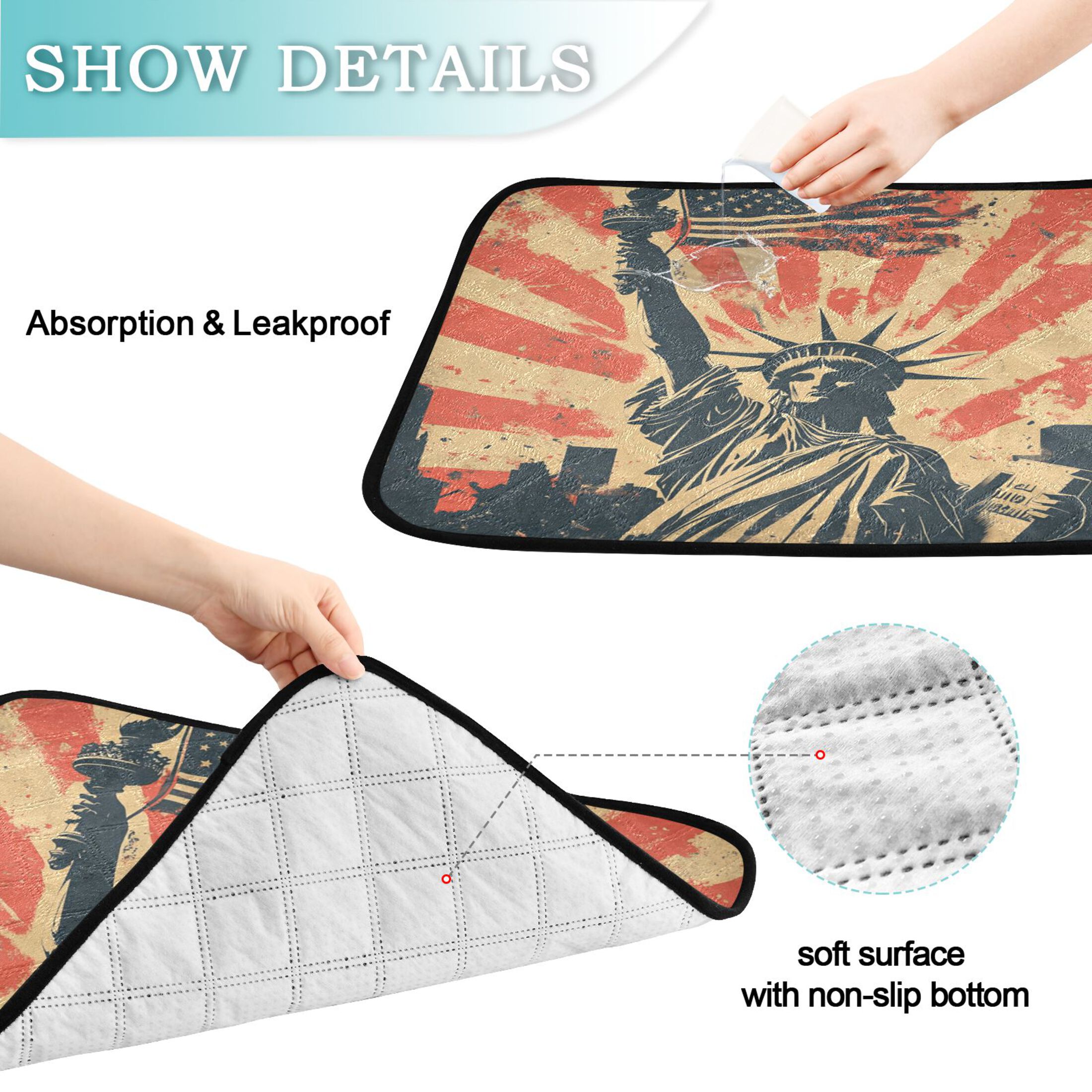 Qxltty Statue Of Liberty Cat litter Pads Pet Set of 3 Diaper Mats Center Anti-leakage Layer Absorbent Soft and Comfortable
