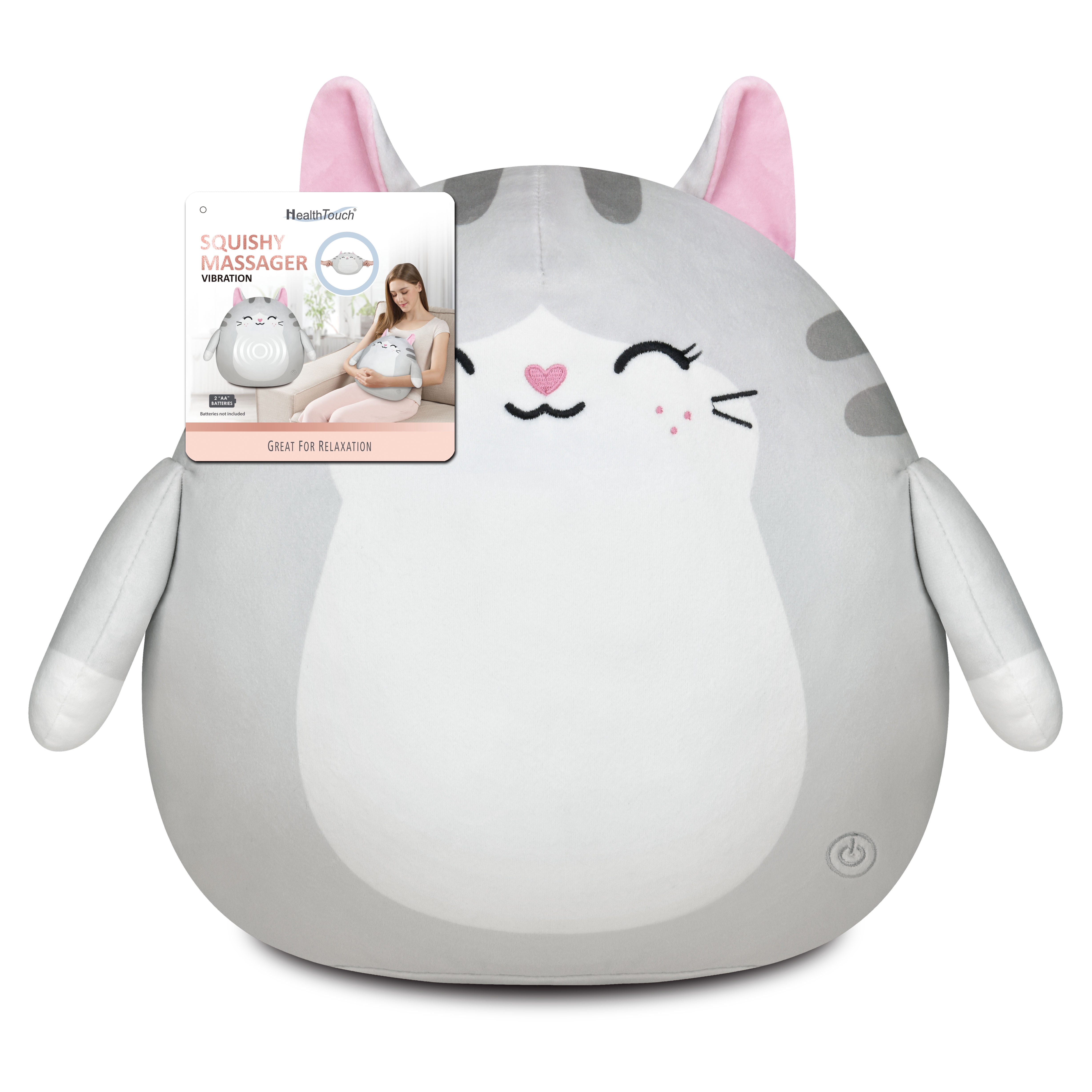 Health Touch Squishy Massager, Huggable, Neck and Back Massage for Relieve Your Stress - Gray Cat