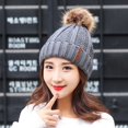 thumbnail image 3 of Women‘S Warm Solid Thicken Wool Hat Stripe Knit Windproof Cap, 3 of 4