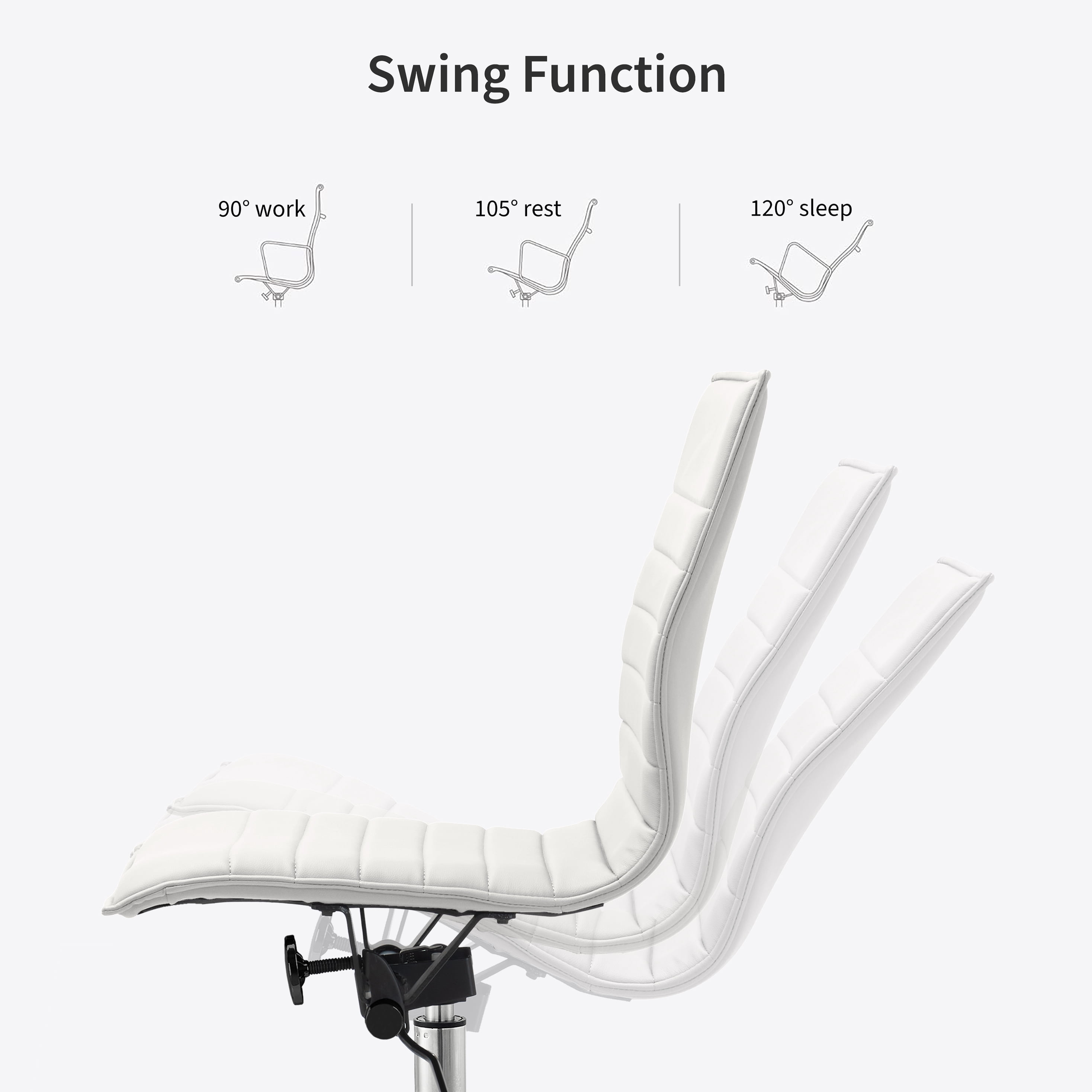 2xhome - Mid Back Height Modern Home Office Chair, Ribbed PU Leather Seat with Swivel Tilt Adjustable Ergonomic Computer Desk Chair, Conference Chair, White, Set of 1, 1 piece