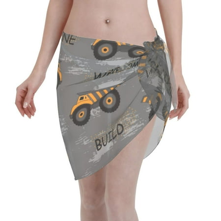 Qekee Construction Machines Women s Short Sarongs Cover Ups Sheer Bikini Wraps for Swimwear