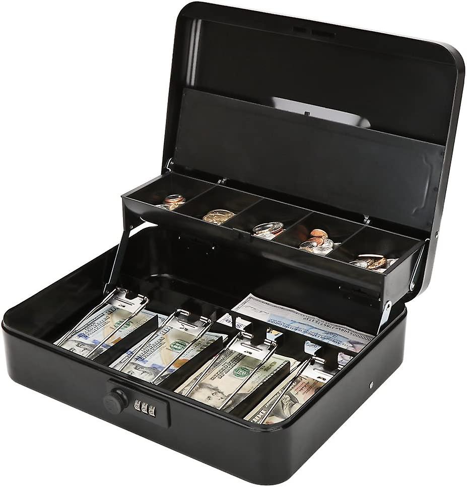 Locking Large Metal Cash Box With Money Tray, Money Box With ...