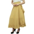 thumbnail image 3 of Phagun Women's Cotton Ruffled Self Belt Solid Magic Wrap Hippie Skirt-Beige, 3 of 6
