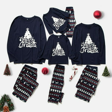 

Matching Christmas Pajamas for Family Blue Christmas Tree Print Tops and Pants 2PCS Sleeepwear Set