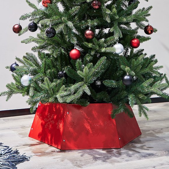 Anillo para árbol de Navidad FORUP de metal con estampado de copos de nieve rojos