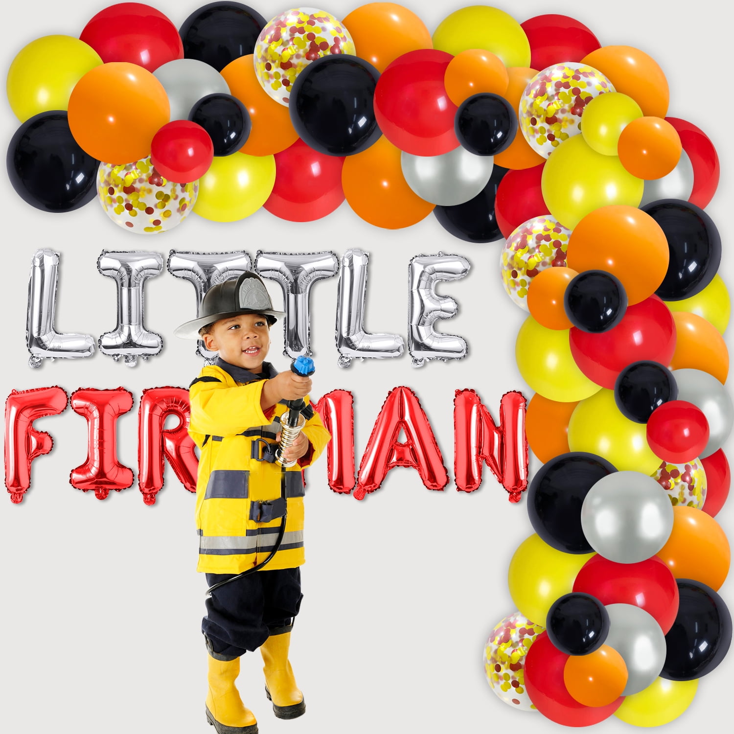 Little Fireman Birthday Party Supplies, Fire Truck Birthday Decoration, Red Orange Yellow Latex Balloons Arch Kit, Fire Engine Foil Balloons for Boys Adults Fire Themed Birthday Party Supplies
