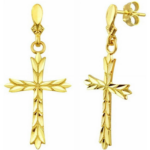10kt Gold Diamond-Cut Cross Earrings