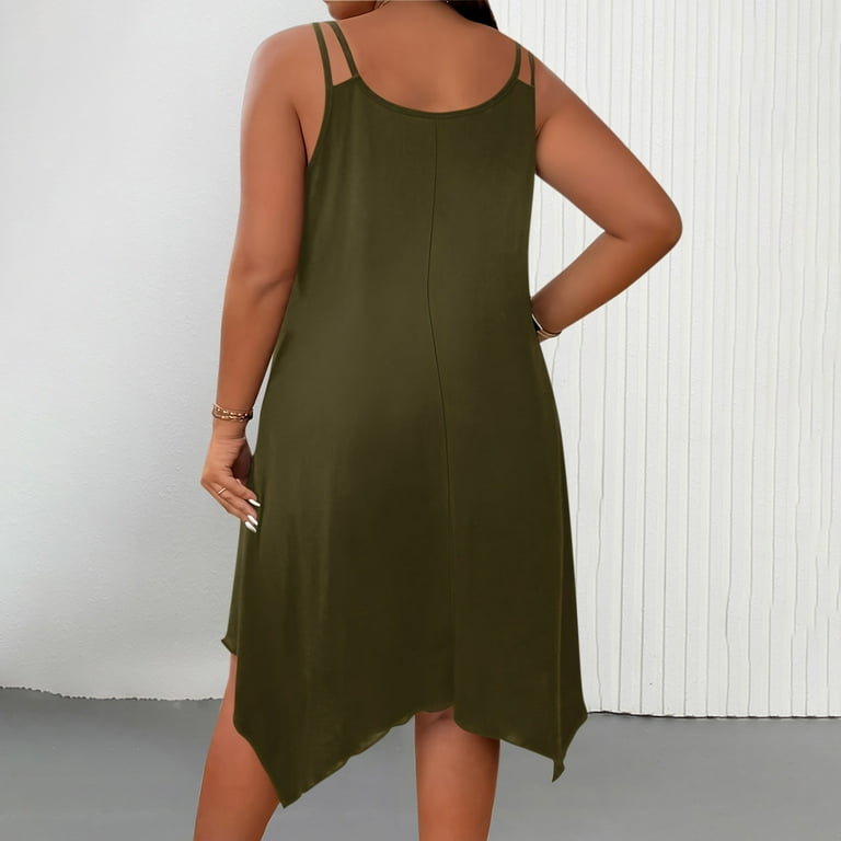 Odbmxy Plus Size Sundresses for Women Sleeveless Women's Midi Dress Vacation Modern Fit Comfy Plain Breathable Dresses,Green 5XL