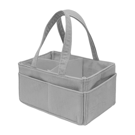 Guodhu Nappy Caddy Organizer, Portable Corduroy Nursery Diaper Storage Basket with Handle, Newborn Shower Gift(Gray)