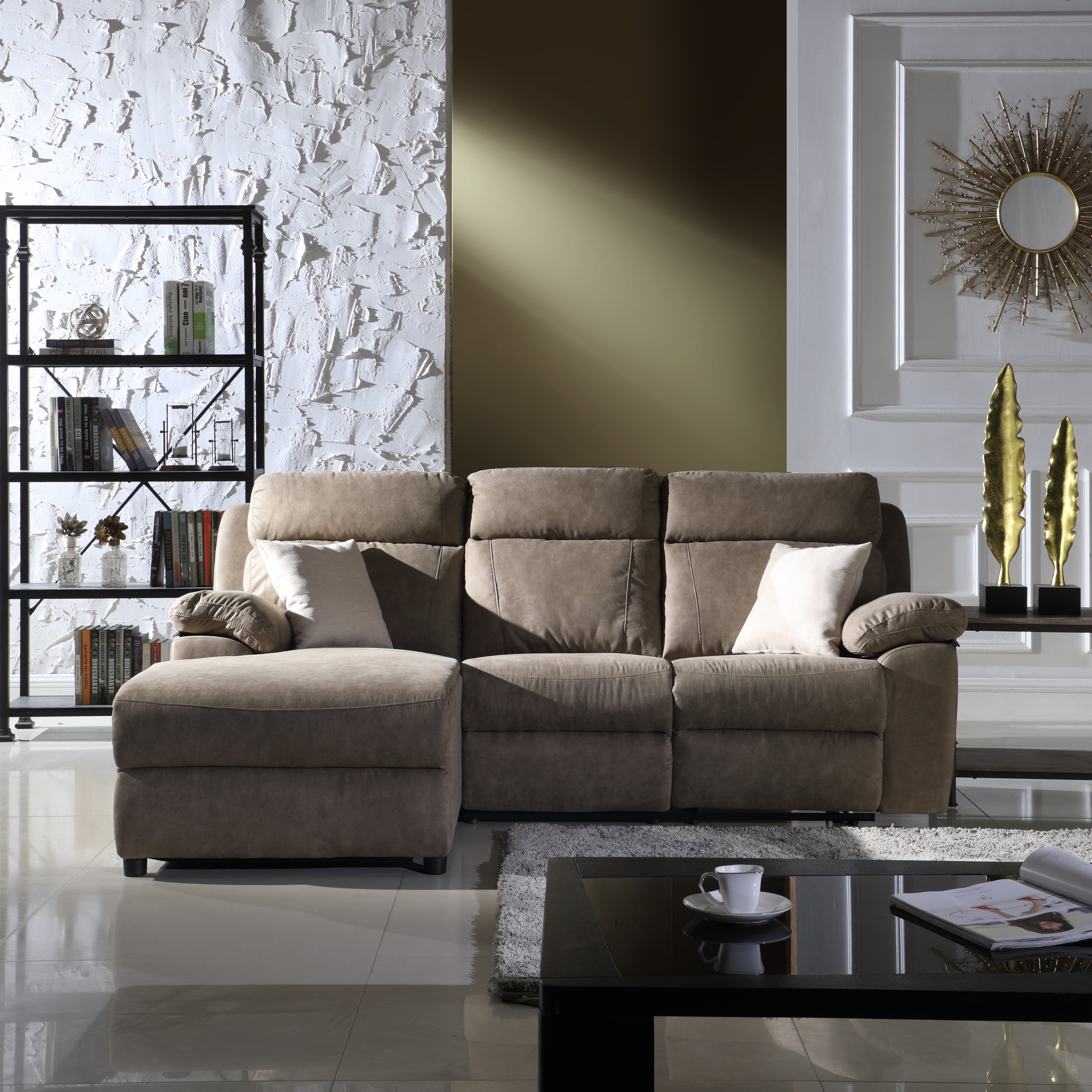 Classic Small Space Reclining Sectional Sofa, Beige
