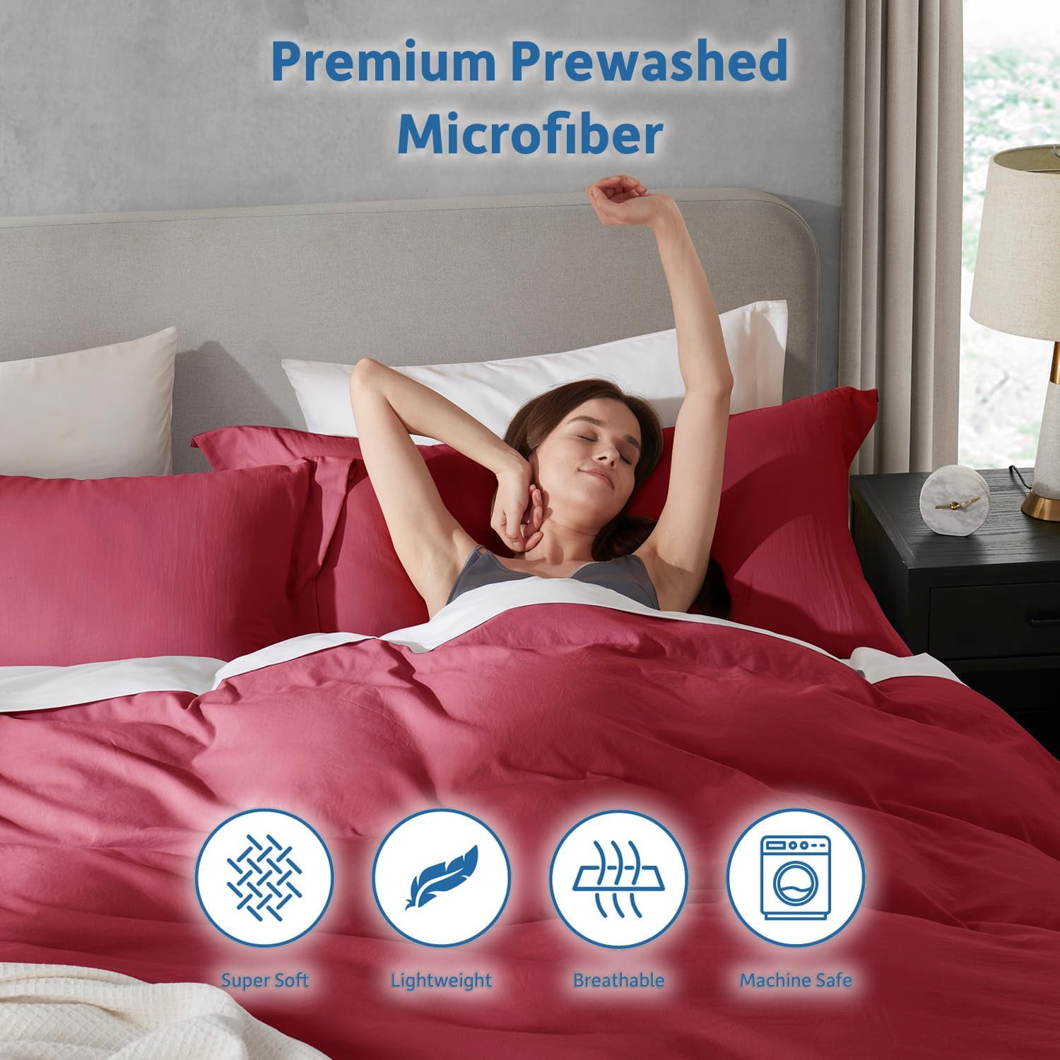 LammaLoe Duvet Cover King Size, Soft Prewashed 3-Piece Duvet Cover Bedding Set with Pillow Shams, Burgundy Red