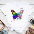 thumbnail image 3 of Nueva Camiseta De Mariposa Púrpura Con Estampado De Pétalos De Flores Para Mujer , Manga Corta , Cuello Redondo , Casual Versátil , Tops Ropa De Primavera Y Verano, 3 of 4