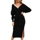 thumbnail image 1 of Vestido informal de mujer con cuello en V y espalda escotada: diseño elegante para todas las estaciones, lavable a máquina, tallas S-XL, largo 105-108 cm., 1 of 5
