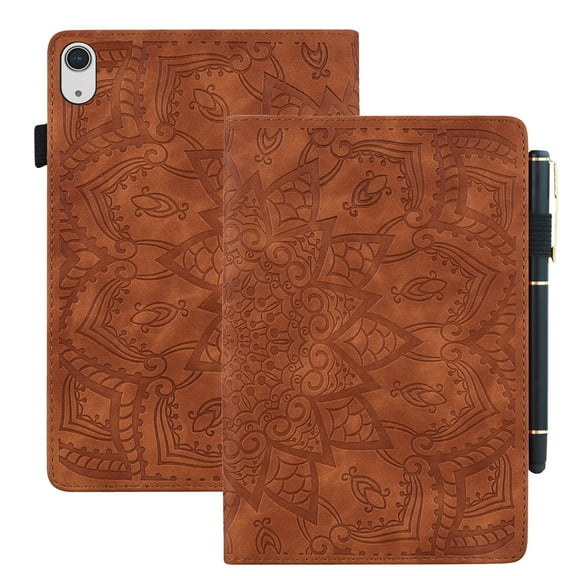 Tarise for Apple iPad 10th Generation Case with Pencil Holder, 2022 iPad 10.9 Inch Case, Embossed PU Leather Shockproof Folio Stand Shell Slim Cover Case for iPad A2757 A2777, Brown