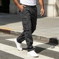thumbnail image 3 of Maplenight Mens Straight Leg Cargo Pants Drawstring Elastic Waist Hiking Pants Outdoor Casual Work Trousers with Multi Pockets, 3 of 7