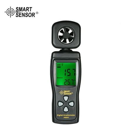 Digital Speed Sensor SMART SENSOR Mini Anemometer LCD Digital Wind Speed Meter Air Velocity Temperature Measuring with Backlight ()